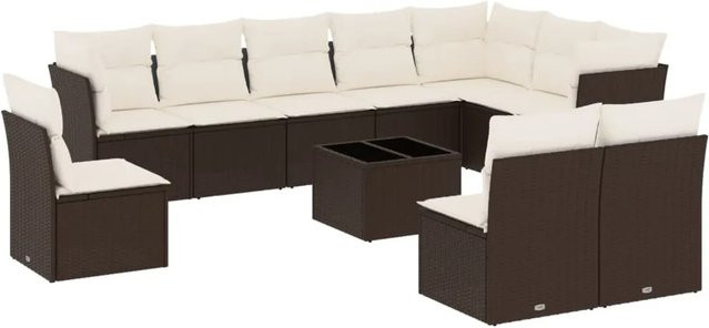 vidaXL 11-teilige Garten-Sofagarnitur in U-Form aus braunem Polyrattan mit UV-beständigen Kissen und Metallgestell - Bild 1