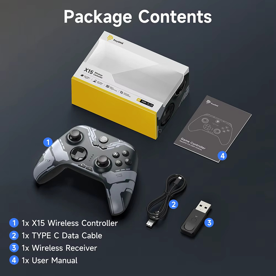 EasySMX X15 Kabelloser Controller mit Hall-Effekt-Joysticks und RGB-Beleuchtung für Android, iOS, PC und Nintendo Switch inklusive 2,4G-Empfänger und USB-C-Kabel - Bild 3