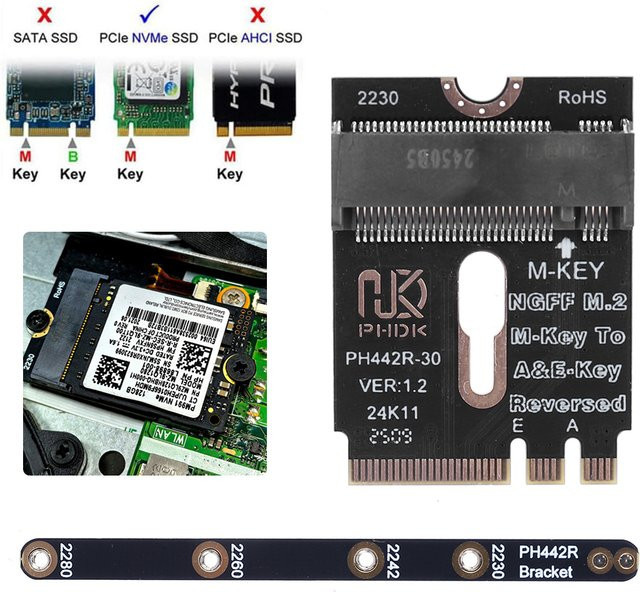 ATUOTIN M.2 A+E zu NVMe SSD Adapter PCI-E 4.0 NGFF A+E-Key auf NVMe M-Key Erweiterung für 2230 2242 2260 2280 SSD in Schwarz - Bild 1