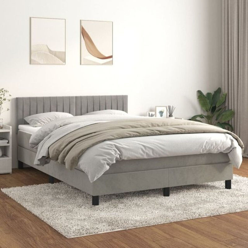 Vidaxl Boxspringbett mit Matratze in Grau aus Samt, B/T/H: 140 x 200 cm - Bild 1