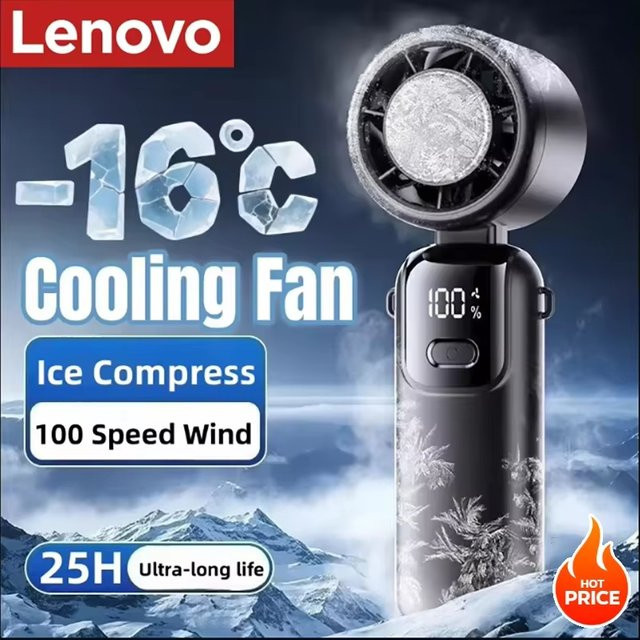 Lenovo Tragbarer Handventilator in Lila mit Digitalanzeige, Faltbarer USB-Tischventilator und Neck-Fan mit Akku - Bild 1