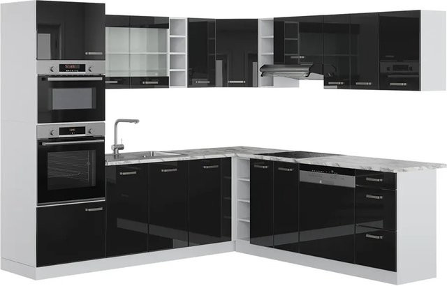 Vicco R-Line Eckküche Solid in Weiß und Schwarz, moderne Einbauküche aus Spanplatte, B/T/H: 247 x 60 x 237 cm - Bild 2