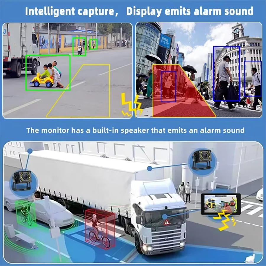 QXNY 7-Zoll LKW Toterwinkel-Erkennungssystem mit AHD 1080P Rückfahrkamera, BSD-Alarm und DVR Videorecorder in Schwarz - Bild 3