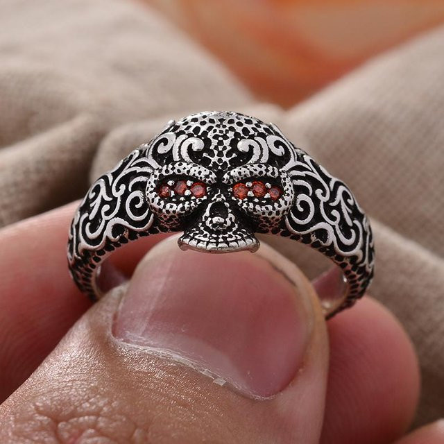 V-best Ring, Silber, Blume Totenkopf, Kristall, Unisex, Vintage - Bild 1