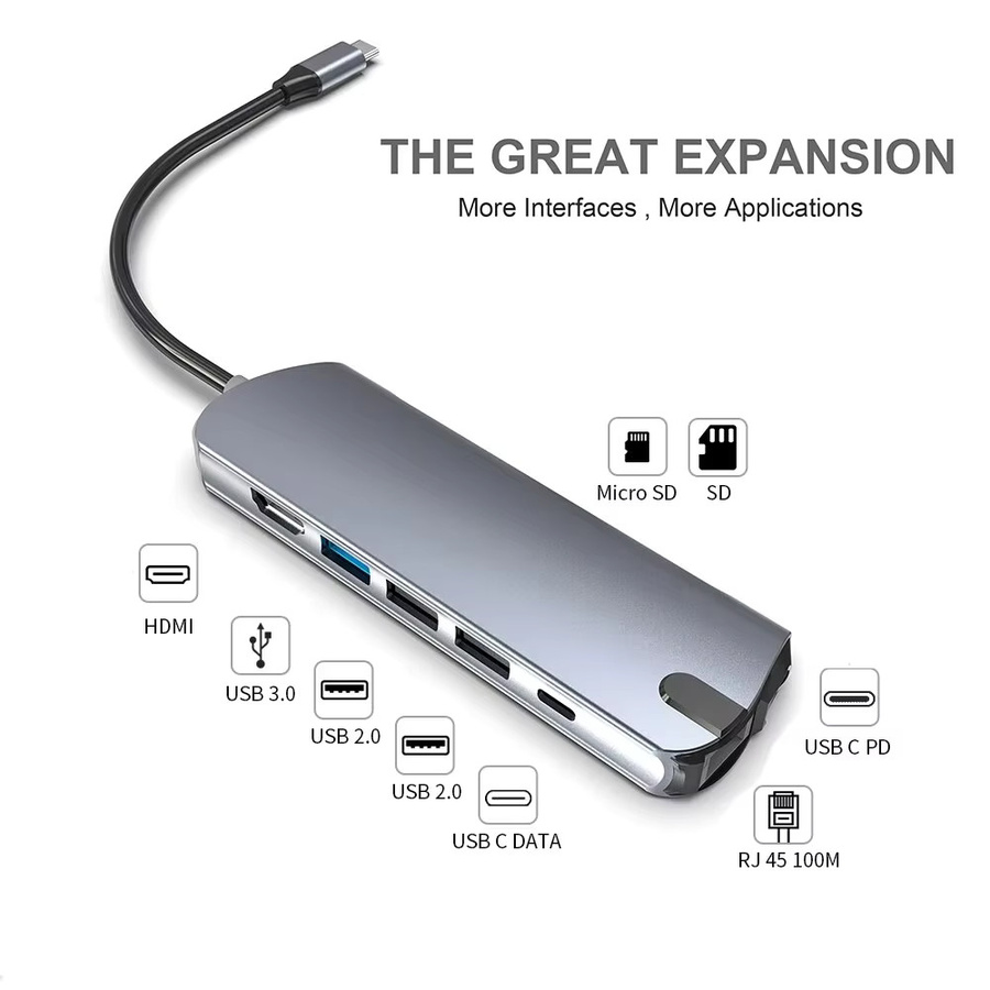GGBEE USB-C Hub Adapter mit 4/6/8/9 Ports inklusive USB 3.0 und 3,5 mm Klinkenanschluss für MacBook, Notebook und Laptop - Bild 3