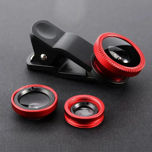 Maerknon 3-in-1 Smartphone-Objektiv-Set mit Weitwinkel-Zoom, Fisheye und Makro in Rot für iPhone 16, Xiaomi und Huawei inklusive Telefonclip - Bild 1