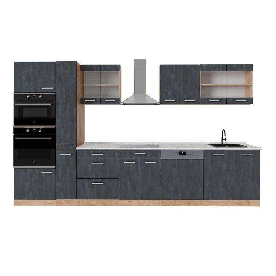 Vicco Küchenzeile R-Line 350 cm in Schwarz Beton Eiche mit weißer Marmor Arbeitsplatte - Bild 3