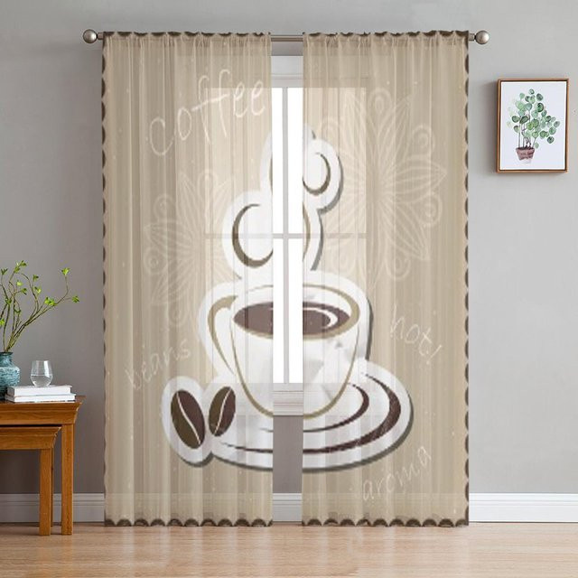 Super Six Transparentes Tüll-Vorhang Icon Kaffeetasse in Beige, Breite: 135 cm, Höhe: 114 cm - Bild 1