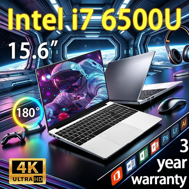 FUCHU Laptop mit 15,6 Zoll Display, Intel Core i7 6500U, 16GB RAM, 512GB SSD, Windows 11, Silver - Bild 1
