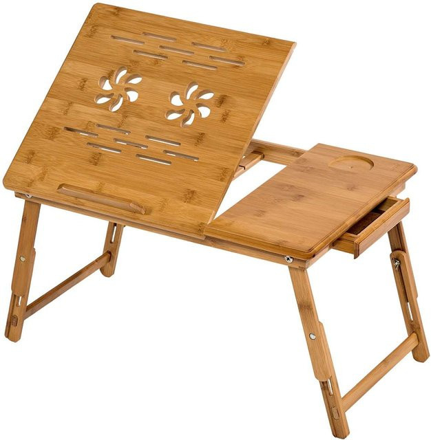 tectake Laptoptisch Helene aus Bambus, klappbar und höhenverstellbar, Braun, B/T/H: 55 x 35 x 26 cm - Bild 1