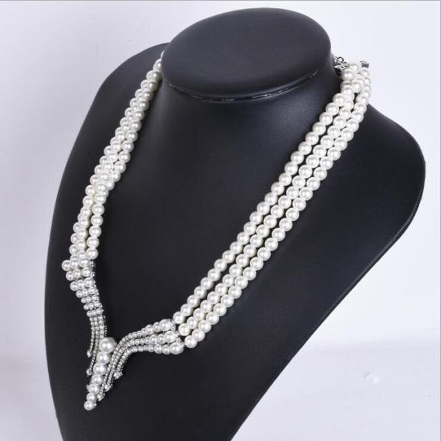 YIRAN Jewelry Halskette, 3 Schicht, Perle, Kristall, Messing, Weiß, Damen - Bild 1