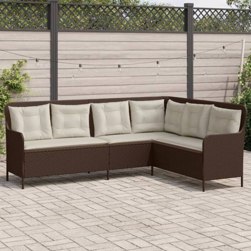 vidaxl Gartensofa in L-Form aus braunem Poly-Rattan mit Kissen - Bild 1