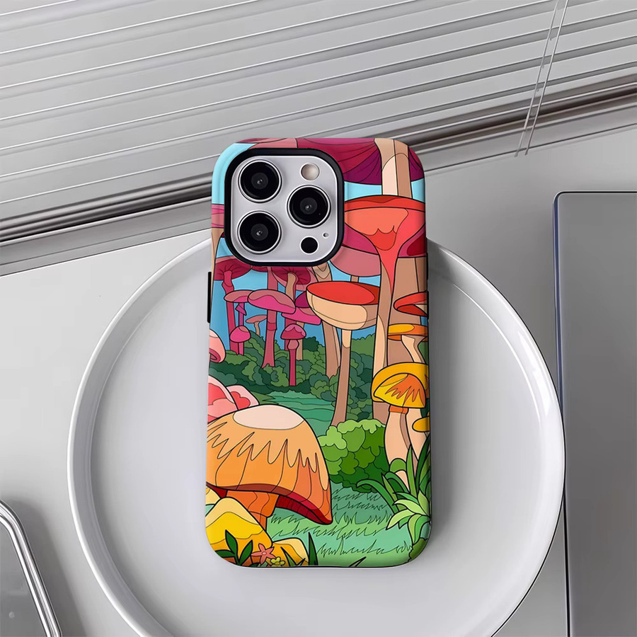 Bunte Handyhülle mit Pilzwald-Design für Apple iPhone 11 bis iPhone 17 Pro Max Plus mit doppelschichtiger Rückseite - Bild 3