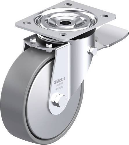 Blickle L-PO 160K-ST-ELS-FA Stahlblech-Lenkrolle in Grau mit Kunststoffrad, Durchmesser: 160 mm, Tragfähigkeit: 400 kg - Bild 1