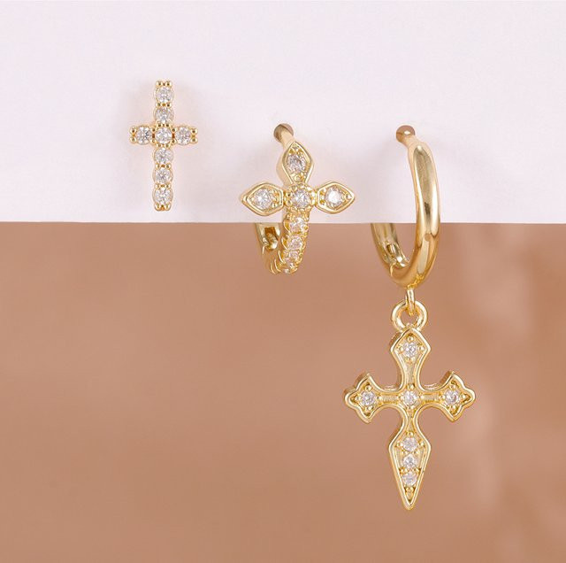 Maodane Ohrringe Set, Edelstahl, Zirkonia, Gold, Damen - Bild 1