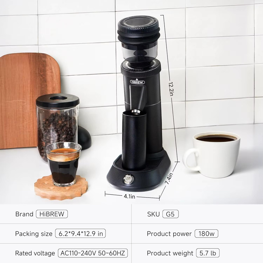 HIBREW G5 Elektrische Kaffeemühle mit konischen Mahlscheiben, Single Dosing, magnetischem Dosierbehälter und 36 Mahlgraden in Schwarz - Bild 6