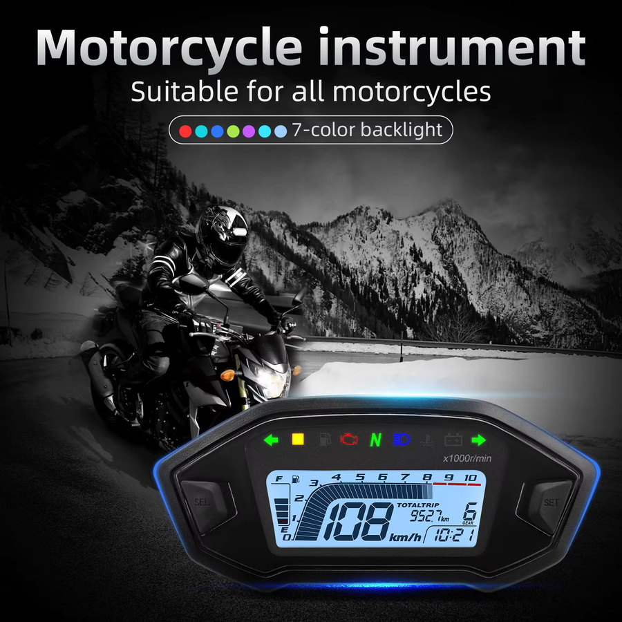 RYSJM AD Motorrad Tachometer mit Sensor und Alarm in Schwarz für KAWASAKI, 10000 RPM Dashboard mit Kilometerzähler und KMH Anzeige - Bild 5