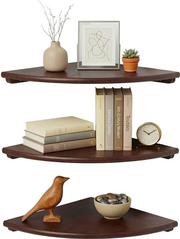 Relaxdays Eckregal aus Holz in Nussbaum, minimalistisches Wandregal für die Wandmontage, Braun - Bild 1