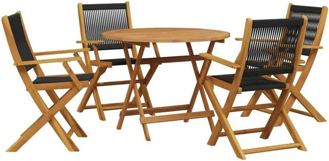vidaXL 5-teilige Garten-Essgruppe aus Akazien-Massivholz und Polypropylen in Schwarz, runder Tisch für Terrasse und Hinterhof - Bild 1