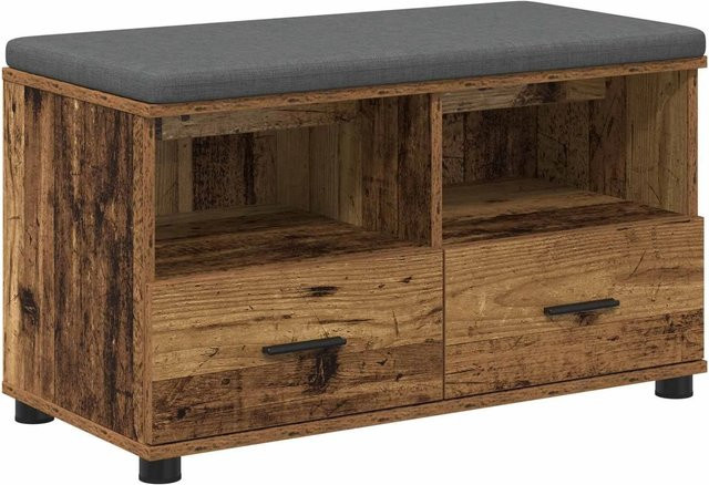 vidaXL Flurbank mit Kissen und Schubladen aus Altholz in Braun, B/T/H: 80 x 38 x 46 cm - Bild 1