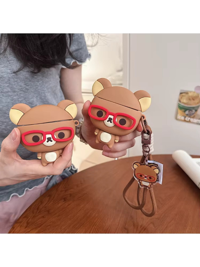 Schutzhülle für Apple AirPods 1 2 3 4 Pro 2 3 im Rilakkuma Bär Design, weiche Bluetooth-Kopfhörerhülle, Farbe: Braun - Bild 3