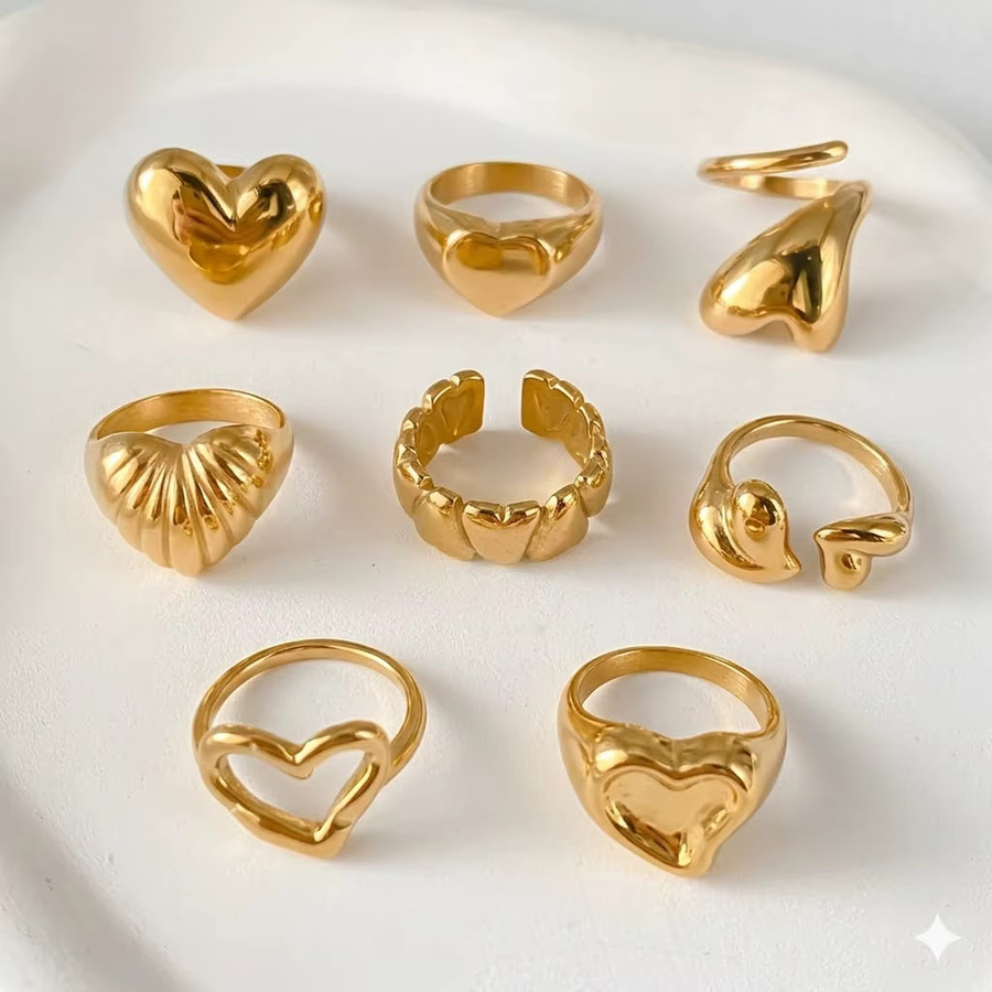 St-Delan Ringe Set, Edelstahl, Gold, Herz, Damen - Bild 2