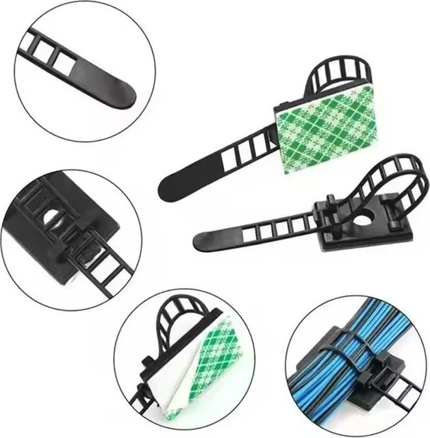 Verstellbare Kabelbinder und Kabelmanagement-Clips in Schwarz für Schreibtisch, Wand und Auto, 10 Stück - Bild 1