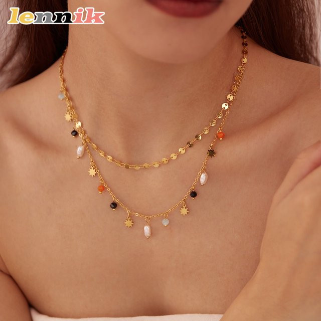 LENNIK Halskette, Edelstahl, Perle, Gold, Damen - Bild 1