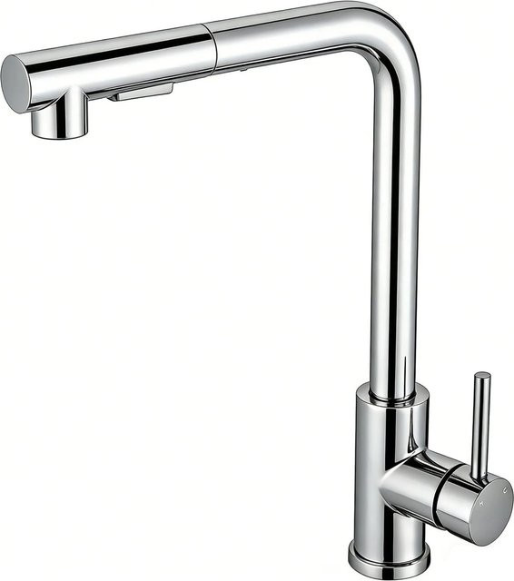 AICA Küchenarmatur mit ausziehbarem Brausekopf und 2 Sprühfunktionen, Hochdruck-Wasserhahn in Chrom/Silber - Bild 1