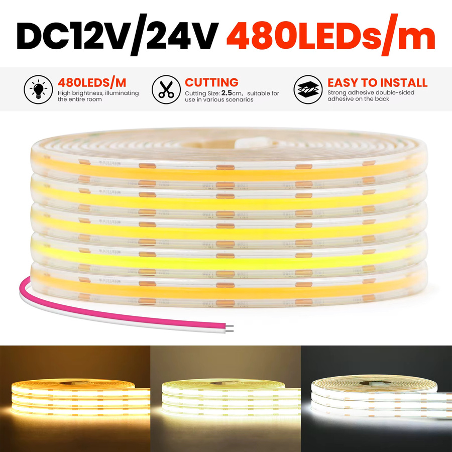 XUNATA COB LED Strip Light IP68 wasserdicht, flexible LED-Diodenleiste mit hoher Dichte, weiß, Silikon-Gehäuse - Bild 2