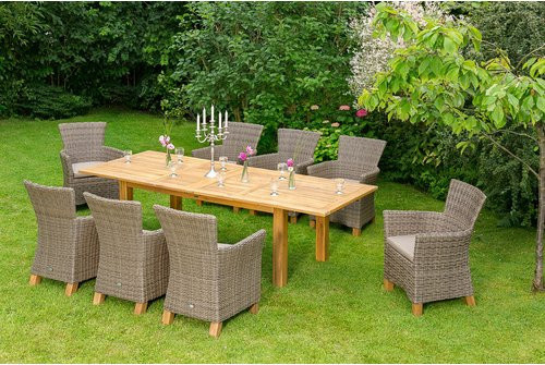 Merxx Gartenmöbelset Toskana 17-teilig aus Aluminium und geöltem Akazienholz in Beige mit ausziehbarem Doppel-Gartentisch B/T/H: 180 x 100 x 76 cm bis 260 x 100 x 76 cm - Bild 1