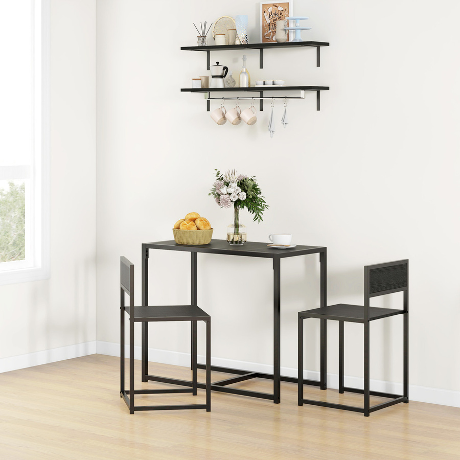 HOMCOM 3-teilige Essgruppe im Industriedesign mit Esstisch und 2 Stühlen aus Metall und MDF, Schwarz/Braun - Bild 2