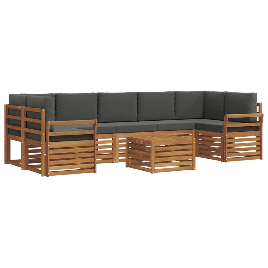 vidaXL Sofagarnitur 8-teilig L-Form aus Massivholz Akazie in Natur und Anthrazit mit Polsterung und Armlehnen - Bild 2