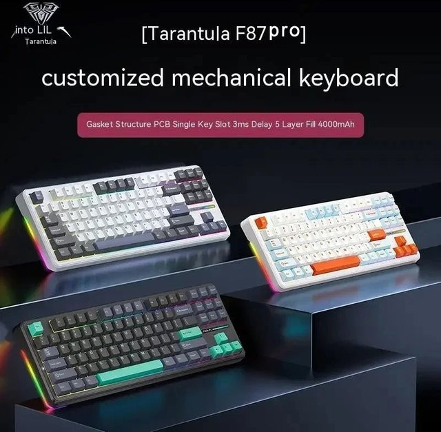 AULA F87Pro Mechanische Gaming Tastatur in Schwarz mit Tri-Modus Verbindung (Bluetooth, 2,4 GHz und USB) und 87 Tasten - Bild 1