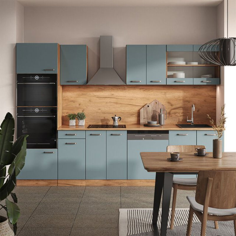 Vicco Küchenzeile R-Line Modern in Eiche und Blau-Grau mit 300 cm Breite - Bild 2