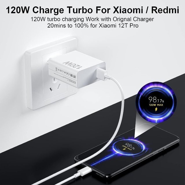 120W Super-Flash Ladeadapter und Ladegerät-Set mit 1m Typ-C Datenkabel in Weiß für Huawei, Android, Xiaomi und Redmi - Bild 1