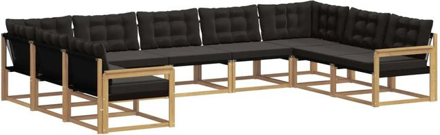 vidaXL Outdoor-Sofagarnitur 9-teilig in U-Form aus Akazienholz mit Textilene und Kissen, Weiß-Schwarz - Bild 1