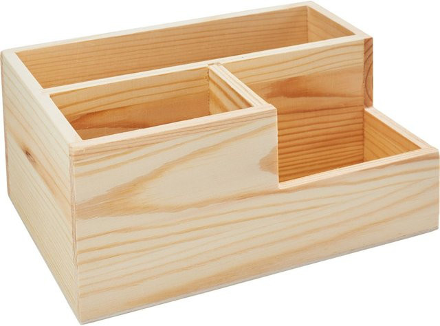 VBS Schreibtisch-Utensilo aus Kiefernholz in Beige mit mehreren Fächern, Breite: 13,7 cm, Tiefe: 13,7 cm, Höhe: 9,5 cm - Bild 1