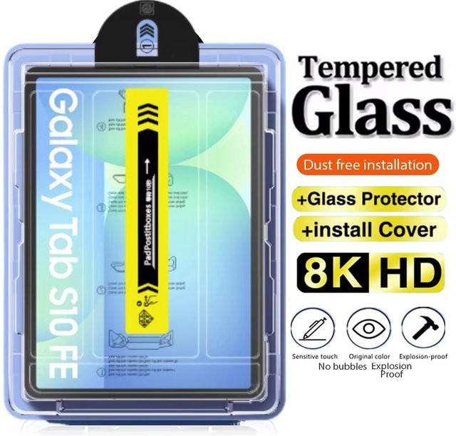 HD Displayschutzfolie aus gehärtetem Glas für Samsung Galaxy Tab S10 FE, S9 FE, S8, S7 FE, S6 Lite, A9 Plus und A8, transparent - Bild 1