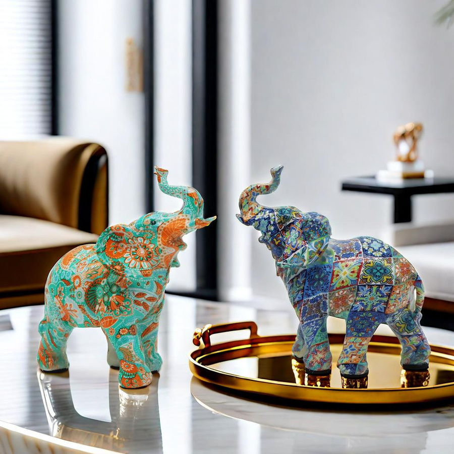 Yiran Furniture Mini-Elefanten Deko-Figuren aus Kunstharz in Multicolor für Tisch und Schrank - Bild 2