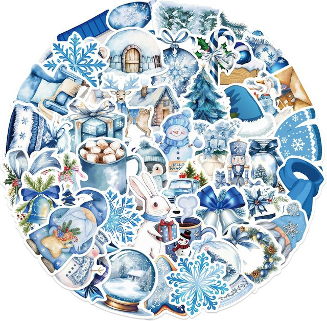 50 oder 100 Stück Blaue Winter Aufkleber für Scrapbooking, Laptop und Tagebuch im Y2K Mode Stil - Bild 1
