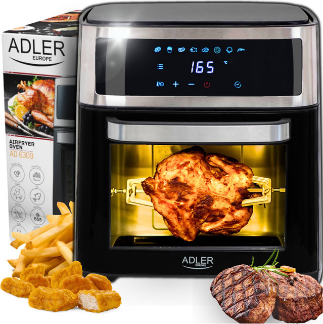 Adler Ofen Fat Free 13L in Schwarz mit 2500W, 8-in-1-Funktion, Konvektion und LED-Anzeige - Bild 1