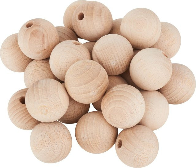 VBS Holzkugeln aus Buchenholz halbgebohrt, Farbe: Beige/Natural, Durchmesser: 3 cm, 25 Stück - Bild 1