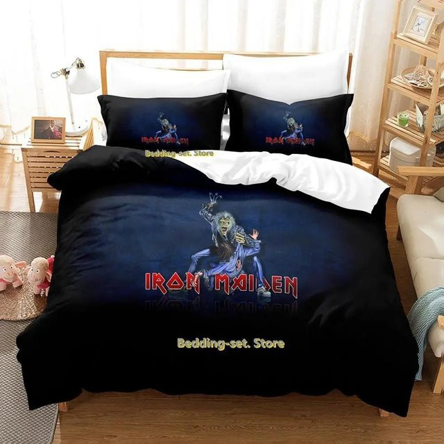 Binchi Outdoor Product Hip Hop Maiden Heavy Metal Bettwäsche-Set mit Cartoon Anime Druck, dreiteiliges Set aus Microfaser in Schwarz, B/H: 70 x 133 cm - Bild 1