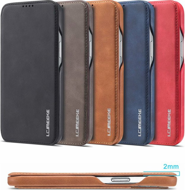 Kasmola Ultradünne Flip-Hülle aus Leder mit Magnetfunktion und Kartenfach für iPhone, erhältlich in Blau und Braun - Bild 1