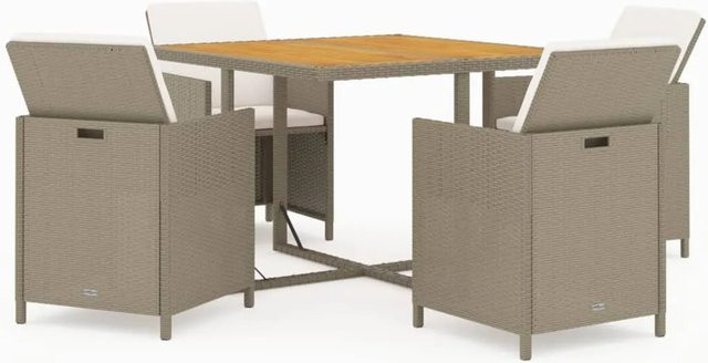 vidaXL 5-tlg. Garten-Essgruppe aus Polyrattan und Akazienholz in Beige mit Kissen - Bild 1
