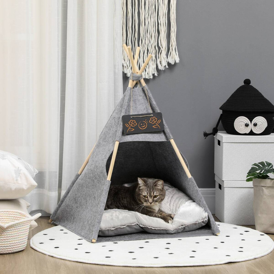 PawHut Haustierzelt im Tipi-Design mit weichem Kissen, grau, B/T/H: 58 x 58 x 80 cm - Bild 3