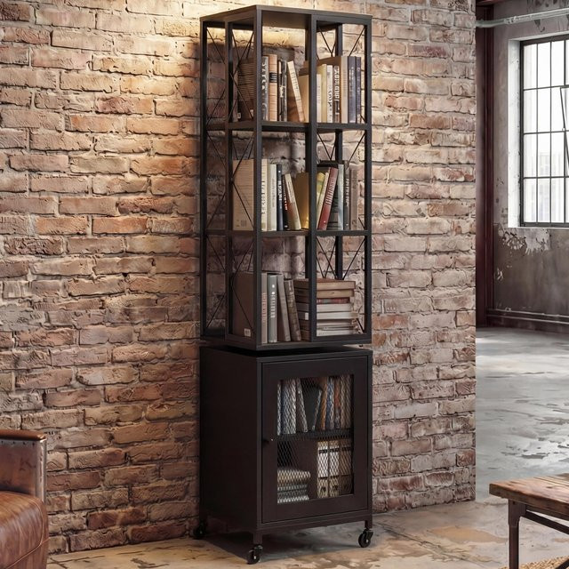 Bücherregal MCW-P13 Industrial Design aus Metall und Melamin in Schwarz, H x B x T: 162 x 40 x 42 cm - Bild 1
