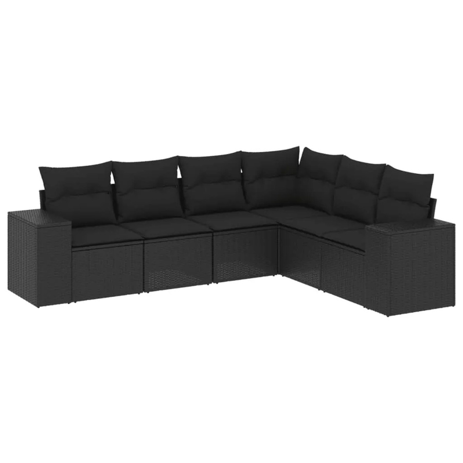 vidaXL 6-teilige Garten-Sofagarnitur in L-Form aus schwarzem Poly-Rattan mit Sitzkissen und Rückenkissen - Bild 2