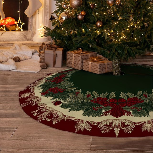 VIKAMA Retro Weihnachtsbaumkleid Holly Berry in Rot und Grün mit floralem Design - Bild 1